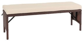 Záhradná lavica HWC-G16, polyratan - hnedá, krémový vankúš