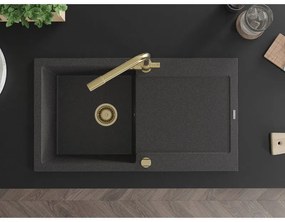 Mexen Leo, drez granitový 900x500x190 mm, 1-komorový a zlatá batéria Duero, čierna škvrnitá, 6501-76-671600-50