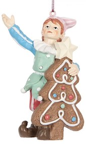 Závesná vianočná dekorácia Elf so stromčekom - 8*4*11 cm