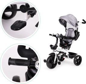 ECOTOYS otočná trojkolka 360° s strieškou, 5-bodovými pásmi, EVA kolesá, šedá