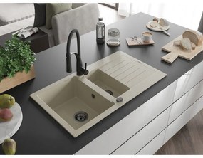 Mexen Matias, granitový drez 900x505x200 mm, 1,5-komorový a drezová batéria Aster, béžová, 6502-69-73450-70-B