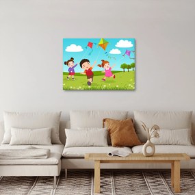 Obraz - Deti púšťajú draka (70x50 cm)