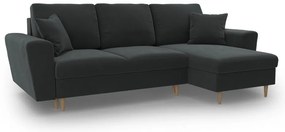 Tmavosivá zamatová rozkladacia/s úložným priestorom rohová pohovka Kyoto – Cosmopolitan Design