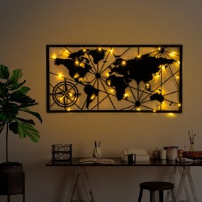 Nástěnná kovová dekorace World Map Led 452 černá