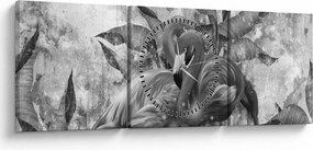 Obraz - Plameniaky graffiti (s hodinami) (90x30 cm)
