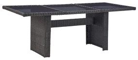 Záhradný jedálenský stôl, čierny 200x100x74cm, sklo a polyratan