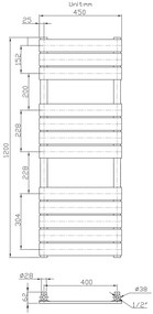 Erga Classic, vykurovacie teleso 1200x450 mm, 611W, biela, ERG-LAV-CLAS-120450-WH
