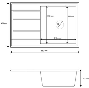 Gamma Modern 6040, 1-komorový granitový drez 580x420x185 mm s krátkym odkvapkávačom, béžová, GMA-ZM-6040-B