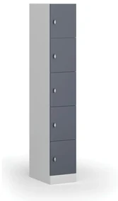 Šatníková skrinka s úložnými boxmi, 5 boxov, 1850 x 300 x 500 mm, otočný zámok, tmavosivé dvere