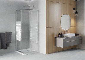 Mexen Rio štvorcový sprchovací kút 90 x 90 cm, 6mm sklo, číre sklo/pásy, chrómový profil + slim sprchová vanička 5cm, 860-090-090-01-20-4010
