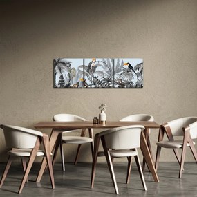 Obraz zvierat v tropickom lese (s hodinami) (90x30 cm)