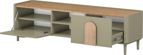 RTV skrinka Amilio 170 cm so zásuvkou na nožičkách - eukalyptus / dub baltic dune / úchyty dub prírodný