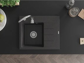 Mexen Ben, 1-komorový granitový drez 600x500x190 mm, ľavý+ chrómový sifón, čierna škvrtnitá, 6522605000-76