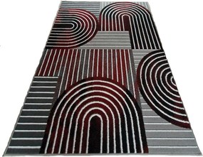 HU Sivo červený geometrický obdĺžnikový koberec NEW IDEA 90141-0564 Rozmer: 150x210 cm