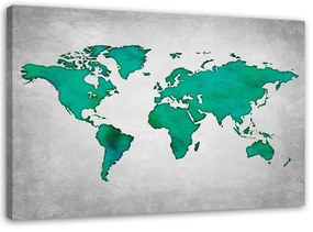Obraz na plátně Mapa světa Tyrkysová - 100x70 cm