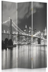 Ozdobný paraván Newyorský most Černobílý - 110x170 cm, trojdielny, obojstranný paraván 360°