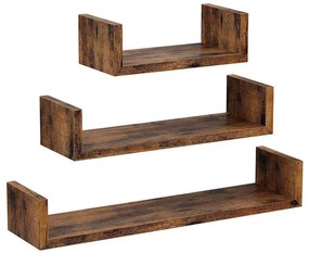 Sada 3 ks nástenných políc SHELFY hnedá