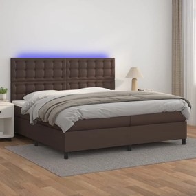 Boxspring posteľ s matracom a LED hnedá 200x200 cm umelá koža 3135966