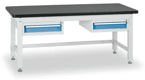 Pracovný stôl do dielne BL s 2 závesnými boxami na náradie, MDF + PVC doska, 2 zásuvky, 2100 x 750 x 800 mm