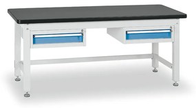 Pracovný stôl do dielne BL s 2 závesnými boxami na náradie, MDF + PVC doska, 2 zásuvky, 2100 x 750 x 800 mm