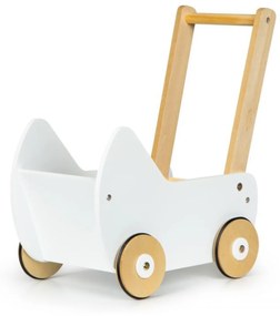 Detský drevený kočík pre bábiky - chodítko | biela
