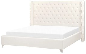 Zamatová posteľ 180 x 200 cm krémová biela LUBBON Beliani