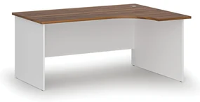 Rohový kancelársky písací stôl PRIMO WHITE, 160x120 cm, pravý, biela/orech
