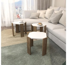Set 3 konferenčných stolíkov Lorizolla (biela + orech). Vlastná spoľahlivá doprava až k Vám domov. 1106451