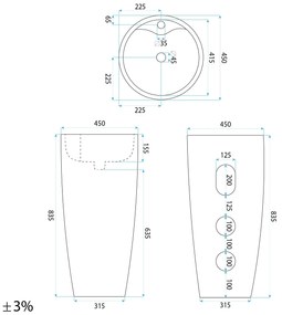 Rea Anya Savana Matt, voľne stojace umývadlo 840x450x450 mm, imitácia kameňa, REA-U3614