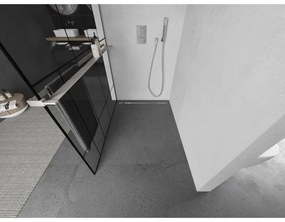 Mexen Kioto+, sprchová zástena Walk-In s poličkou a vešiakom 110 x 200 cm, 8mm číre sklo čierny vzor, brúsená oceľ profil, 800-110-121-97-78