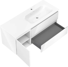 Mexen Orio, kúpeľňová skrinka 120 cm s pravým umývadlom Vela, 2S, 1D, biela lesklá, 91A13-12047-3-BBFFF00-W23P00
