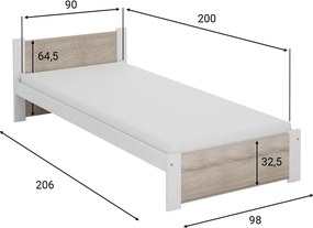 AKCIA Posteľ IKAROS 90 x 200 cm, biela/dub sonoma II. akosť