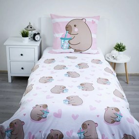 Ružová bavlnená detská obliečka na jednolôžko 140x200 cm Kapybara – Jerry Fabrics