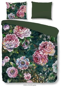 Zelené bavlnené obliečky na jednolôžko/predĺžené 140x220 cm Fleur – Good Morning