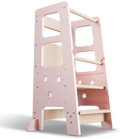 Rastúca detská učebná veža, ružová, výškovo nastaviteľná