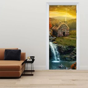 Fototapeta na dvere - Chalúpka v rozprávkovej krajine (95x205cm)