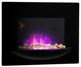 Feuerschale, elektrický krb, 1800 W, nástenný, ilúzia plameňov, dekoračné kamene, čierny