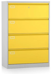 Dvojradová kovová kartotéka A4 - 4 zásuvky, 90 x 45 x 132 cm, cylindrický zámok, žltá - ral 1023