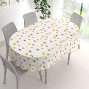 Biante Detský bavlnený oválny obrus Sandra SA-649 Slony a levy na bielom 120x160 cm