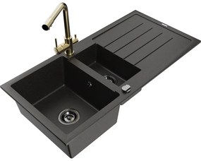 Mexen Andres, granitový drez 1000x500x200 mm, 1,5-komorový + zlatá batéria Duero, čierna-zlatá metalíza, 6515-75-671600-50-B