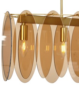 Závesná lampa Art Deco zlatá s jantárovým sklom oválna 5-svetiel - Mochan