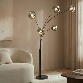 Dizajnová stojacia lampa Orbit s dymovým sklom a mramorom