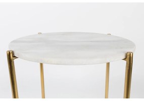 Biely odkladací stolík s mramorovou doskou White Label Timpa