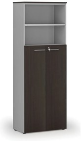 Kombinovaná kancelárska skriňa PRIMO GRAY, dvere na 4 poschodia, 800 x 420 x 2128 mm, sivá/wenge