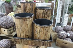 Hnedé okrúhle plechové ratanové kvetináče 5-set