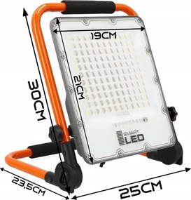 Nabíjateľný LED reflektor so stojanom, 50 W, 3,2 V, 4500 K, 5000 mAh, IP65, oranžový