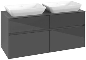 VILLEROY &amp; BOCH Collaro závesná skrinka pod dve umývadlá na dosku, 4 zásuvky, 1200 x 500 x 548 mm, Glossy Grey, C11500FP