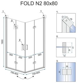 Rea Fold N2, sprchový kút so skladacími dverami 80(dvere) x 80(dvere), 6mm číre sklo, chrómový profil, REA-K9990