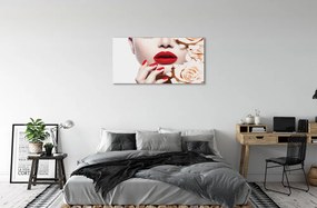 Obraz canvas Ruže červené pery žena 125x50 cm