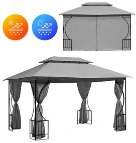 Záhradný pavilónový stan 4x3m - sivý - plné steny